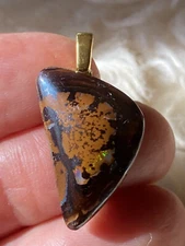 10.78 CT Natural Australian Boulder Opal Subtle Flash Green & Red Fire Pendant
