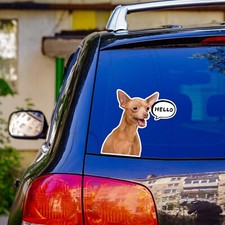 Brown Chihuahua Saying HELLO Funny CUTE Vinyl Car Decal Sticker Rear Window Dog