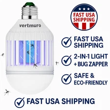 Bug Zapper Light Bulb 2-in-1 Electric Mosquito Killer UV LED Fly Trap Indoor Out