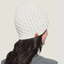 Frye Ivory Cream Knit Beanie Winter Hat Touc NEW 