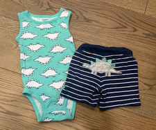 Carter's Boys 18M Dinosaur 2-Piece Set Sleeveless Bodysuit Striped Shorts