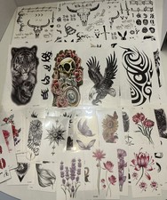 11 Sheets, 11 Lg, 67 Sm Card Temporary Tattoos Colors B W Wide Variety