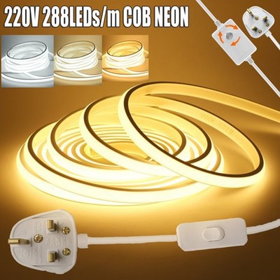 Dimmable Neon COB LED Strip Lights 220V Flex Tape Lights Outdoor IP67 Waterproof