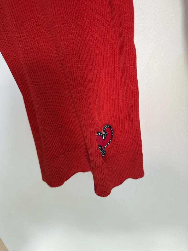 Camiseta Sonia Rykiel Manga Larga Talla 1 Fuera del Hombro Rojo Corazón Grunge Gótico Foto 4 de 4