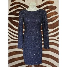 New Adrianna Papell Long Sleeve Sequin Cocktail Dress SZ 6 Navy
