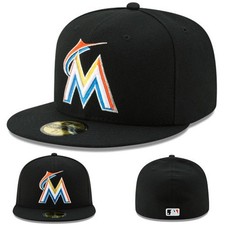 New Era Miami Marlins Black Fitted Hat MLB Authentic Cool Base Cap Made in U.S.A