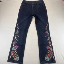 DG2 Diane Gilman Women’s Jeans 10 Comfort Stretch Floral Print Dark Wash Denim