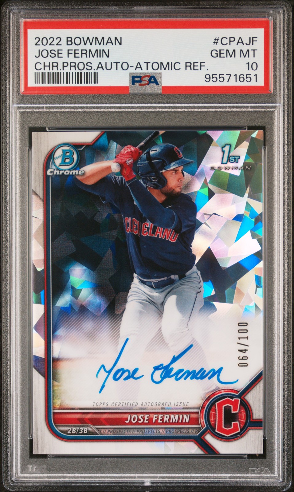 2022 Bowman Chrome Prospect Auto Atomic Refractor Jose Fermin #CPAJF /100 PSA 10