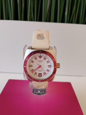 Unisex Zodiac Seadragon Watch redpink bezel white band model ZO2269 Need Battery