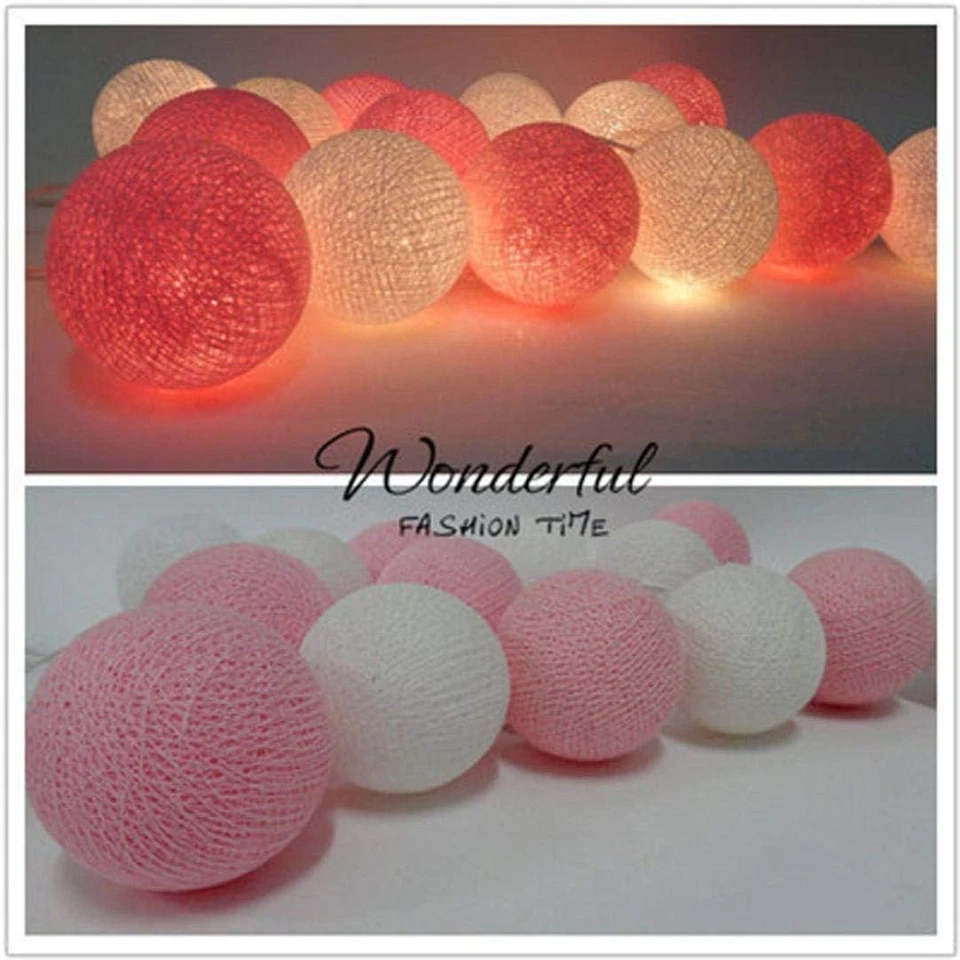 10 LED Warm Light Cotton Ball String Lights,5 FT Led Pink - Image 3 of 4