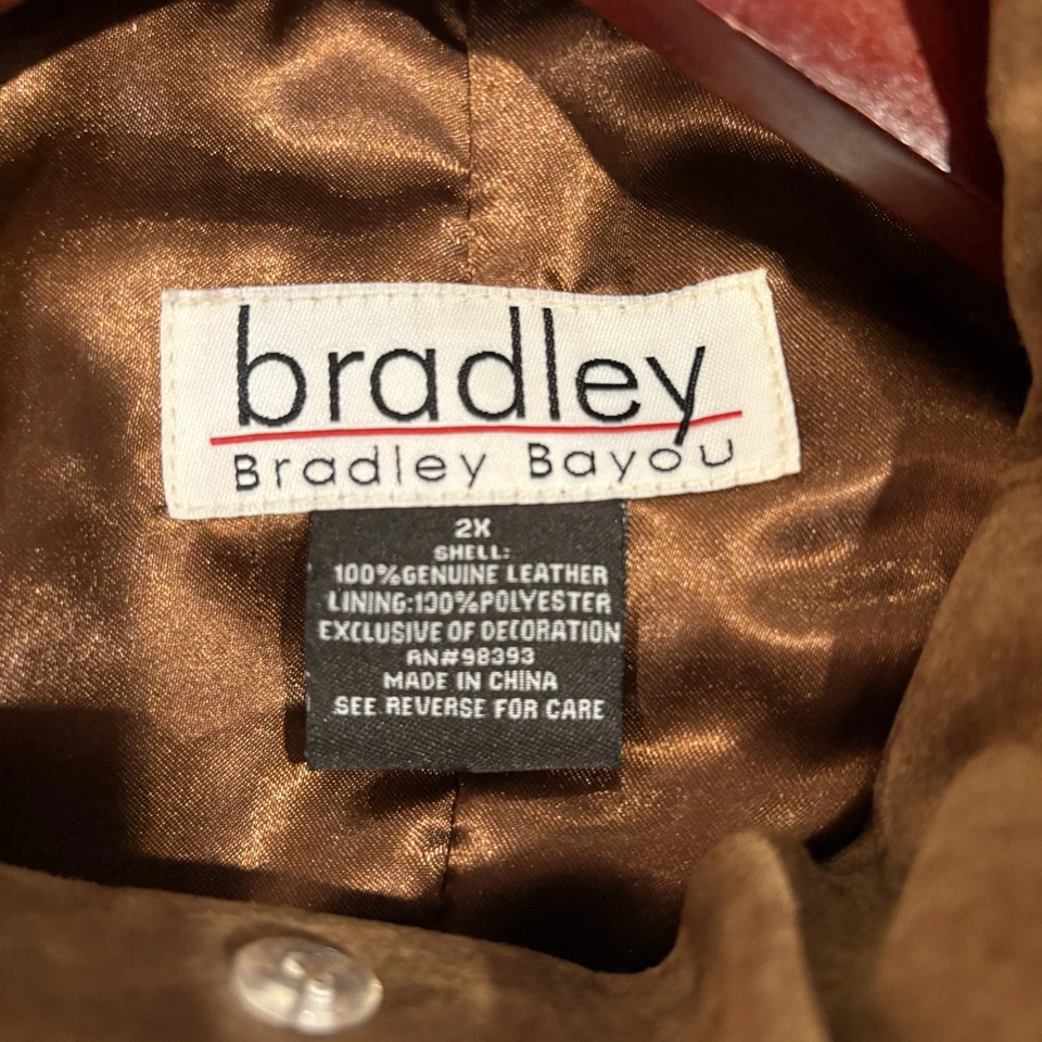 Chaqueta de cuero genuino Bradley Bayou - Para mujer 2X - Gamuza marrón - Cuello alto Foto 4 de 4
