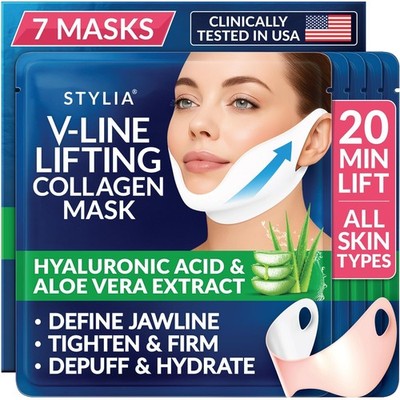 Stylia V Line Lifting Collagen Mask - Lift, Firm & 7 Count (Pack of 1), Blue