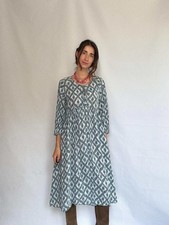 blue and white ikat dress, 100% cotton, bohemian, US M, casual summer wear