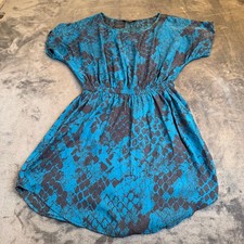 Express Blue Snake Print Dolman Sleeve Elastic Waist Mini Dress Womens Small
