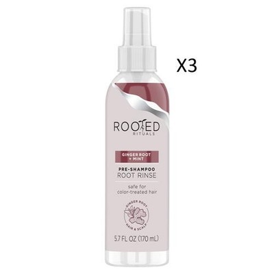 Rooted Rituals Ginger Root + Mint Pre Shampoo Root Rinse 5.7oz / 170ml 3 Pack