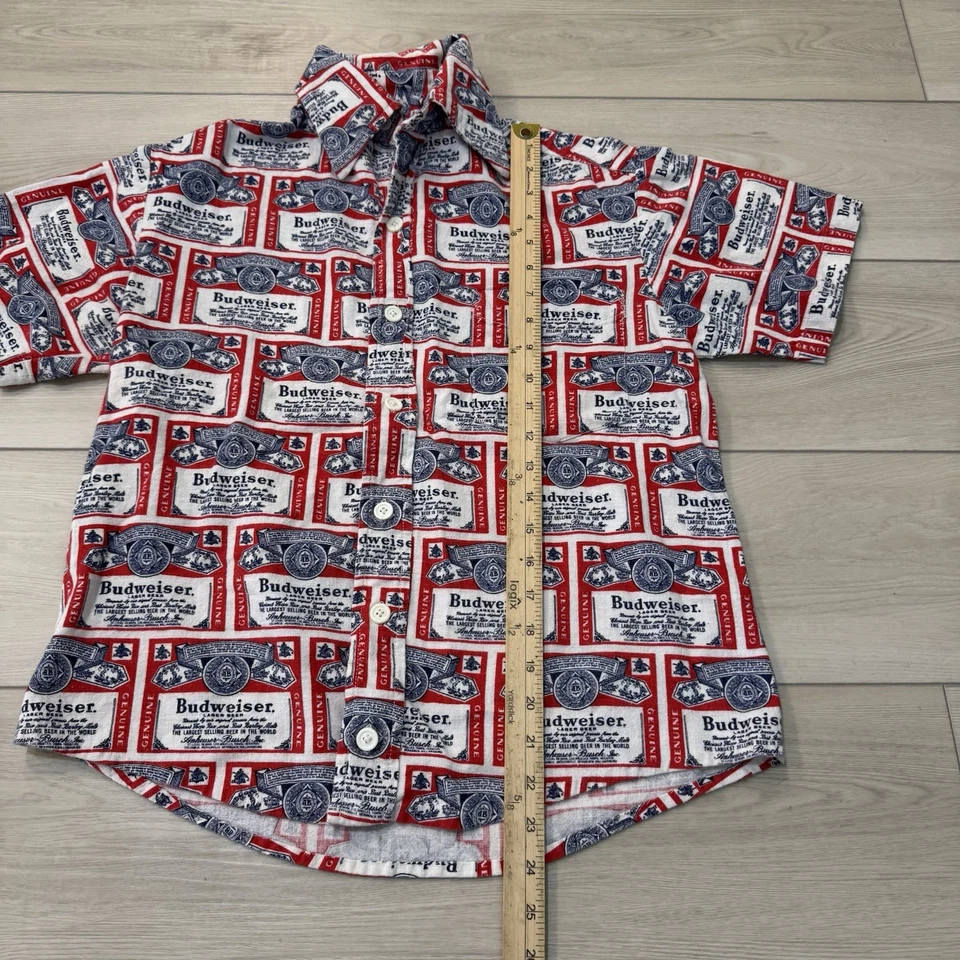 Camisa vintage años 60 70 Budweiser AOP estampado total abotonada talla pequeña Foto 4 de 4