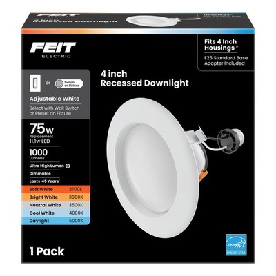 LED Recessed Downlight 4in 75W Equivalent 1000 Lumens Dimmable White Adjustable