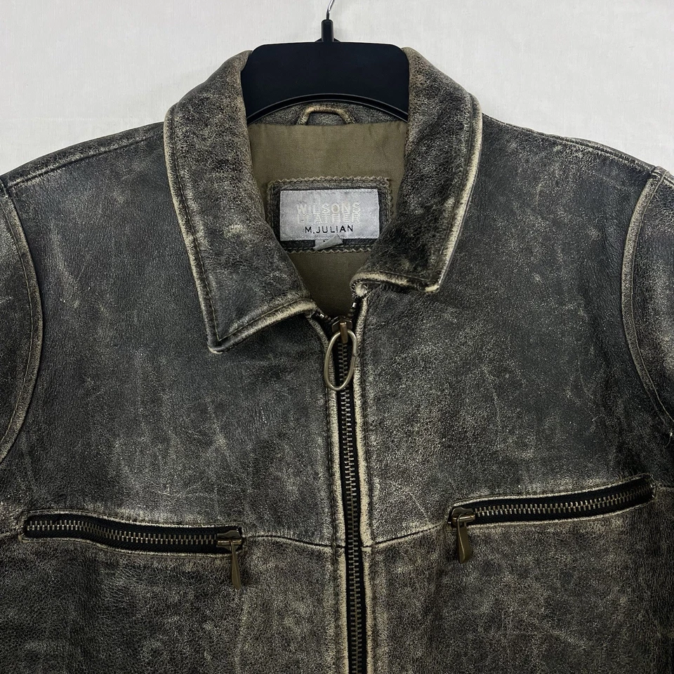 Chaqueta De Colección Wilsons M Julian Cuero Marrón Envejecido Moto Motociclista Para Hombres XL Foto 4 de 4