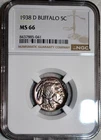NGC MS-66 1938-D Buffalo Nickel, Iridescent Toned, Radiant, Superb Gem.