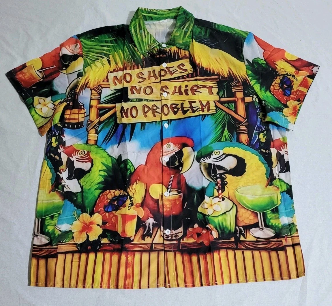 Men's Size XL Parrot Print Short Sleeve Button Down Summer Beach Party Shirt New
