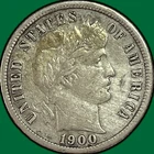 1900-S Barber Dime Silver Extremely Fine XF Coin, Lightly Cleaned #33546