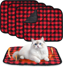 4 Pack Self Warming Cat Beds, 18" X 24"Self Heating Pad with Christmas Red Buffa