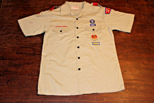 Boy Scouts of America BSA Youth Shirt Tan X-Large XL Sewn Patches Short Sleeve