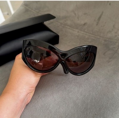 Saint Laurent Cat Eye Black Plastic Frame Brown Tinted Lens