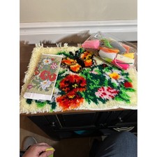 Butterfly Floral Latch Hook Pillow Kit Craft Art Decor DIY partially completed