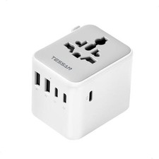 Universal Travel Adapter 28W, International Power Adapter  Travel Grey white