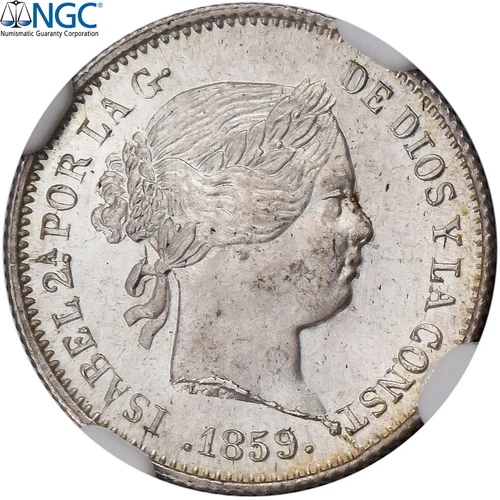 [#1507148] Spain, Isabel II, 1 Réal, 1859, Madrid, Silver, NGC, MS65