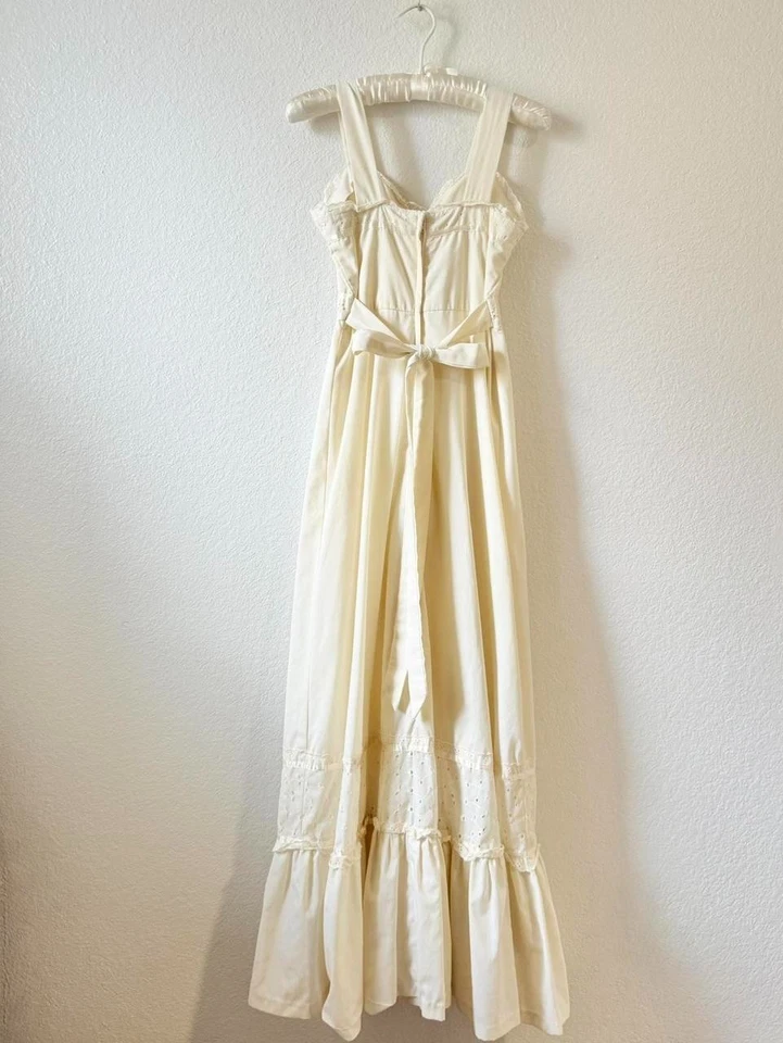 Vintage 1970s Gunne Sax Cream Lace Trim Maxi Prarie Dress size 7 - Image 2 of 4