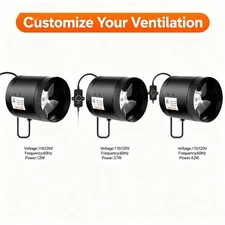 4/6/8” Exhaust Booster Fan Inline Duct Fan HVAC Blower Kit With Speed Controller