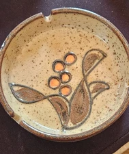 Vintage Floral Ashtray Stoneware Mid Century 1970s Flower