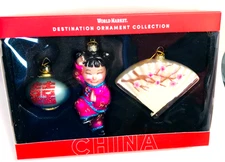World Market *DESTINATION CHINA* 3 PC Glass Ornament Set NIB