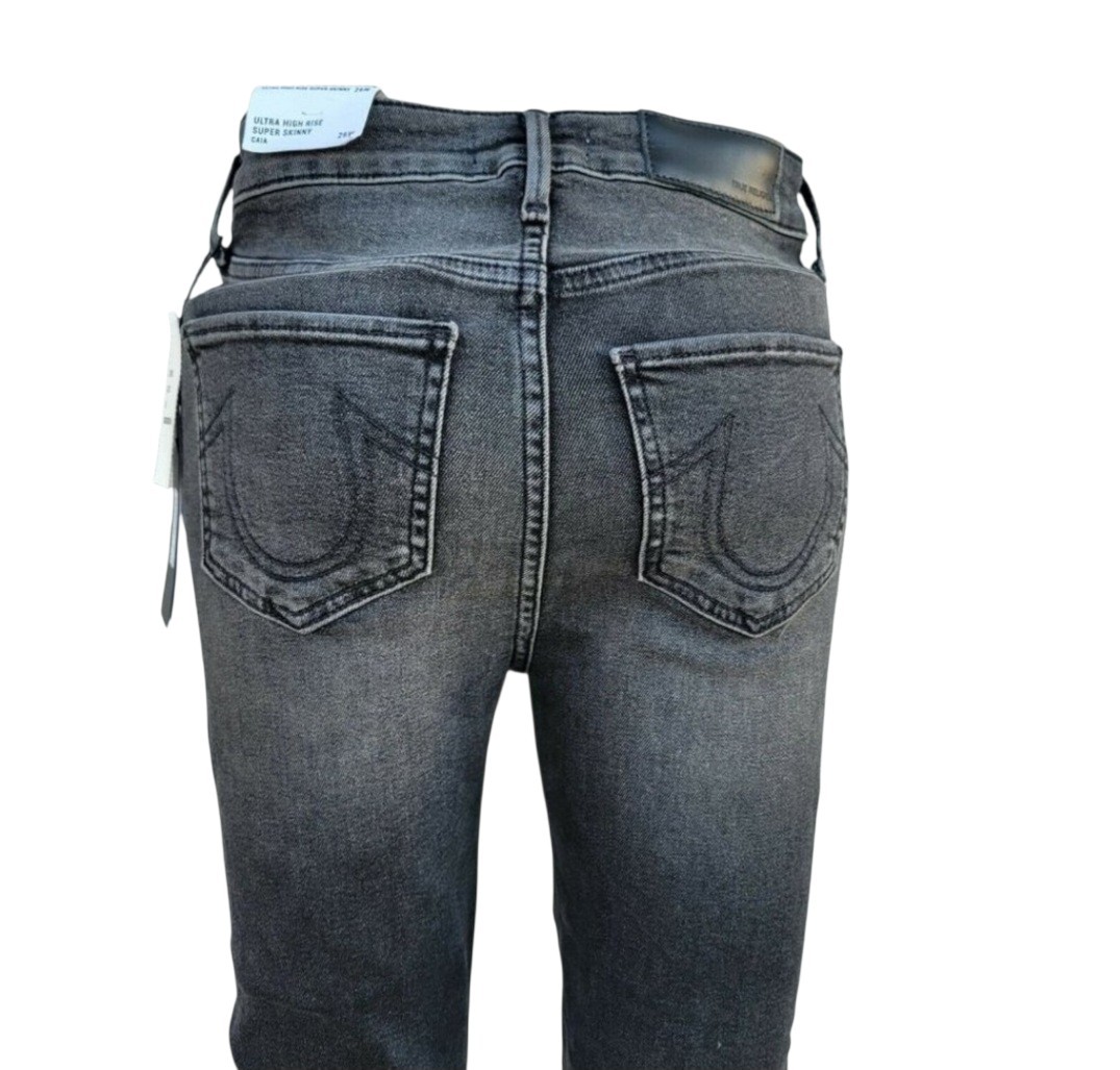 True Religion CAIA Ultra High Rise Super Skinny Gray Jeans Size 26W Inseam 28  thumbnail 7