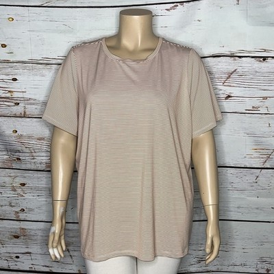 Denim & Co. Size 3X Tan & White Stripe Crew Neck Cool to Touch Jersey Blouse Top