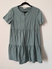 Madewell Embroidered Eyelet Button-Front Tiered Mini Dress size Medium Green