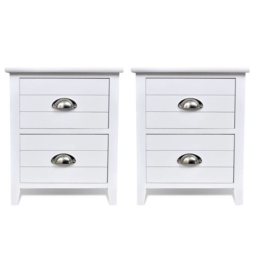 White Nightstand Set of 2, 38x28x45 cm, Paulownia Wood & Plywood, 2 Drawers - Picture 4 of 5