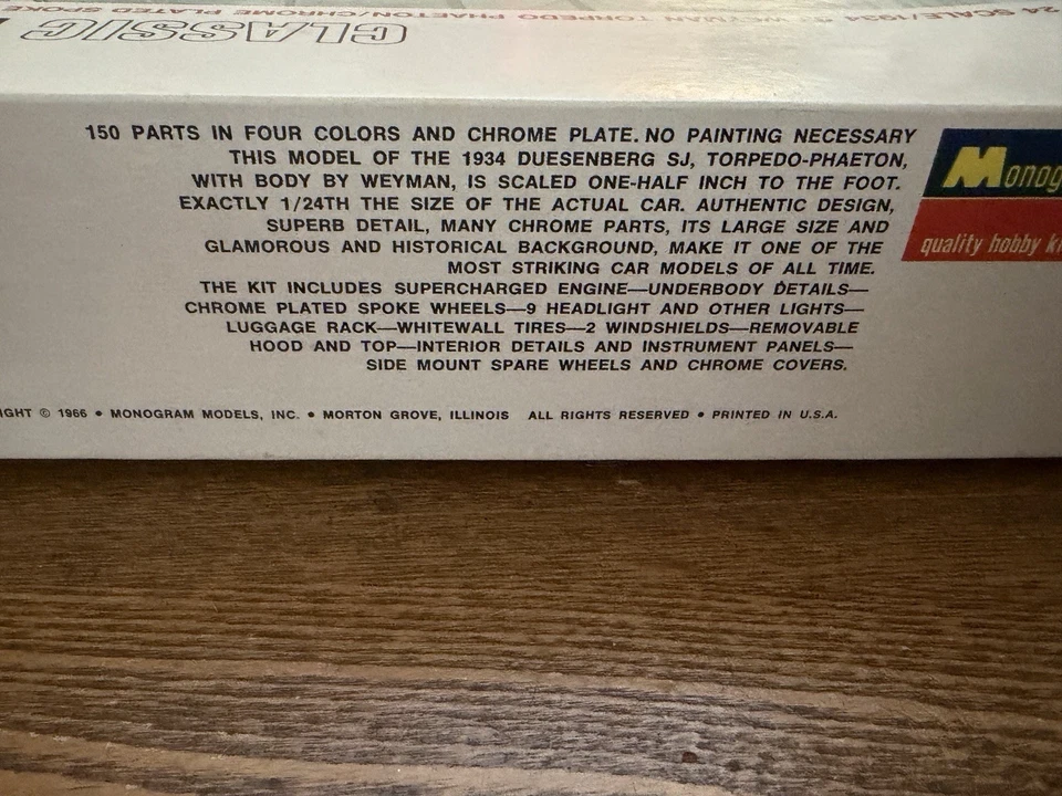 Monogram #PC81 Duesenberg 1934 SJ Weyman Torpedo Phaeton 1/24 Plastic Model Kit - Image 3 of 4