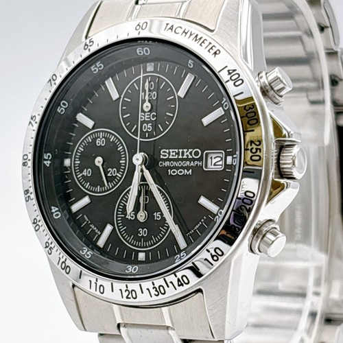 Unused SEIKO SND367PC Chronograph Black Silver Men's Watch from Japan