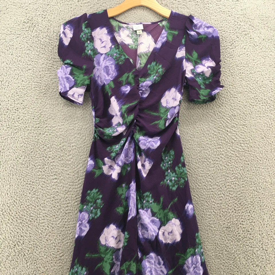 Vestido A New Day Floral Crepé Alto Bajo Para Mujer S Púrpura Manga Corta Informal Cuello en V Foto 2 de 4
