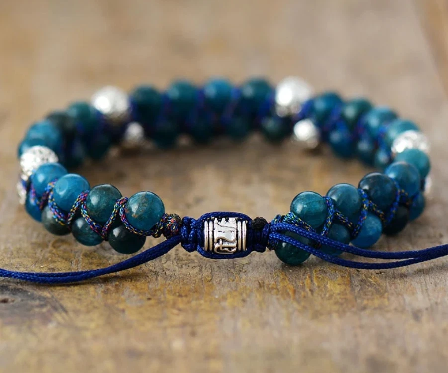 2025HOT Natural Apatite Stone Healing Bracelet Blue Gemstone Healing Bracelet - Image 3 of 4