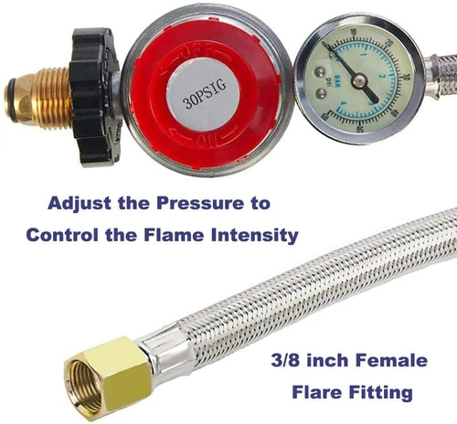 Regolatore Propano Regolabile Alta Pressione 12 Ft 0-30 PSI con Manometro per Griglia - Foto 5 di 19