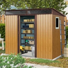 8'x6' Storage Shed Outdoor Metal Shed with Window Waterproof for Garden Brown