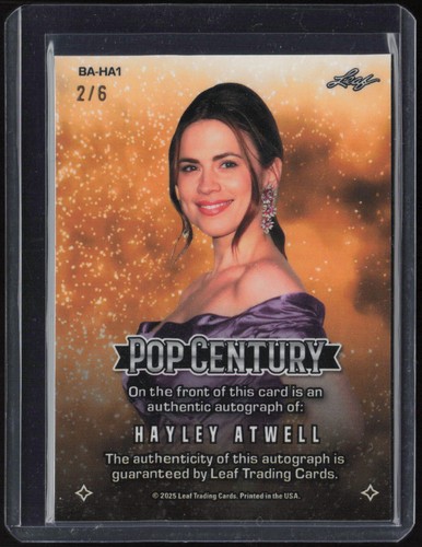 2025 Leaf Pop Century Shimmer Purple Hayley Atwell 2/6 Auto Autograph - Picture 2 of 2