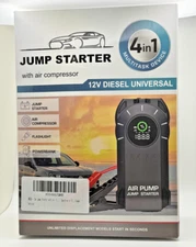 Car Jump Starter Power Bank 12v Diesel Universal Flashlight Air Compressor Power