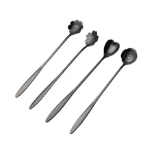 4 Pcs/set Long-handled Spoon Tableware Rose Flower Shaped Tea Spoons for Mixing