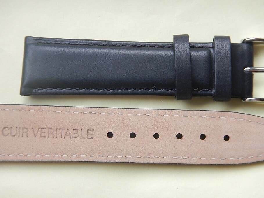 Bracelet Montre 20 Mm Cuir Veau Noir Mat - Fabrication Française Neuve