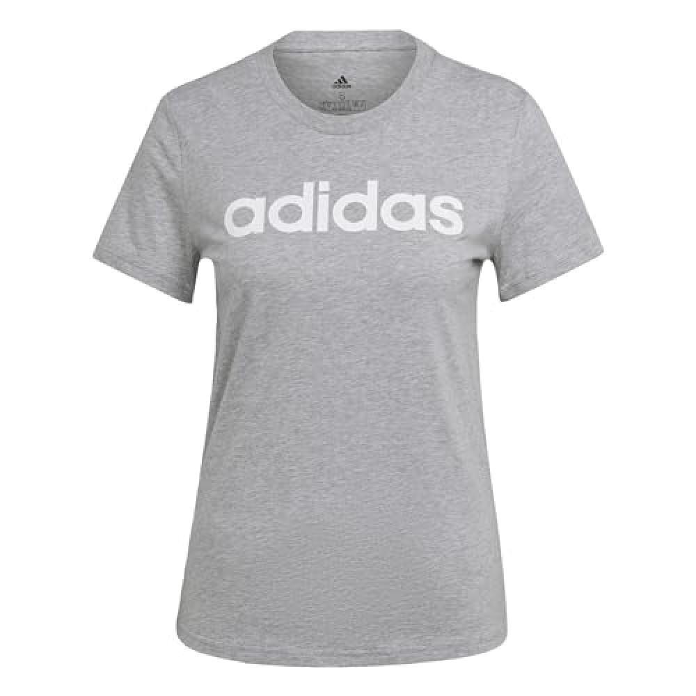 (TG. M) adidas Essentials Slim Logo, T-shirt, Donna, Medium Grey Heather/White,